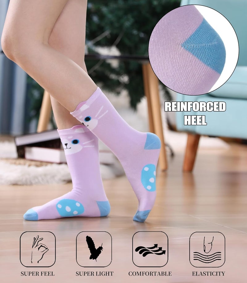 SDBING Womens Cat Socks Cute Gifts Animal Soft Breathable Thin Cotton Casual Crew Socks 5 Pairs - Image 3